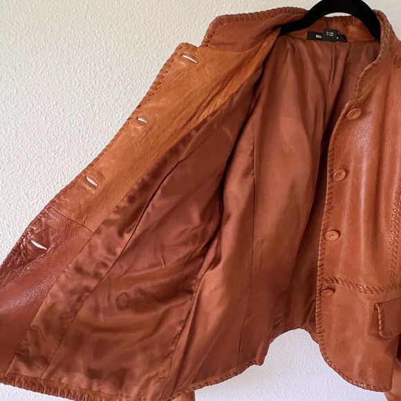 Ellen Tracy Vtg Camel Soft Leather Whipstitch Retro Bohemian Jacket Size 14 - Picture 9 of 13